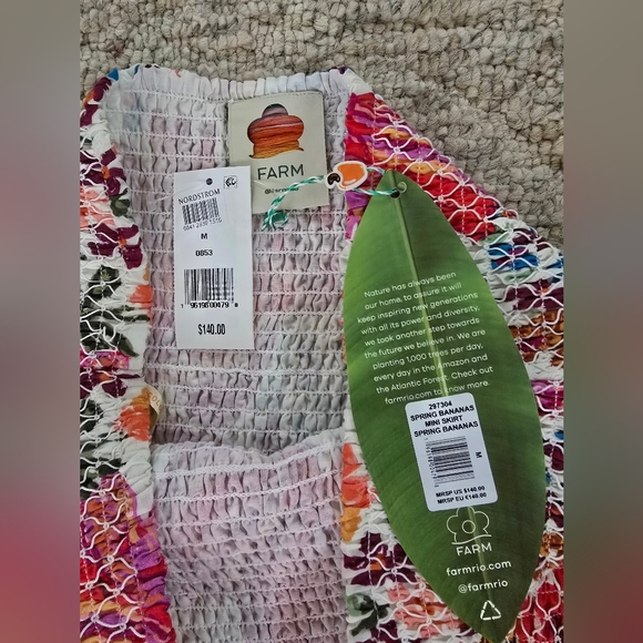 New FARM Rio Womens Spring Bananas Smocked Mini Skirt Floral Pom PomTrim Size M - Picture 4 of 11